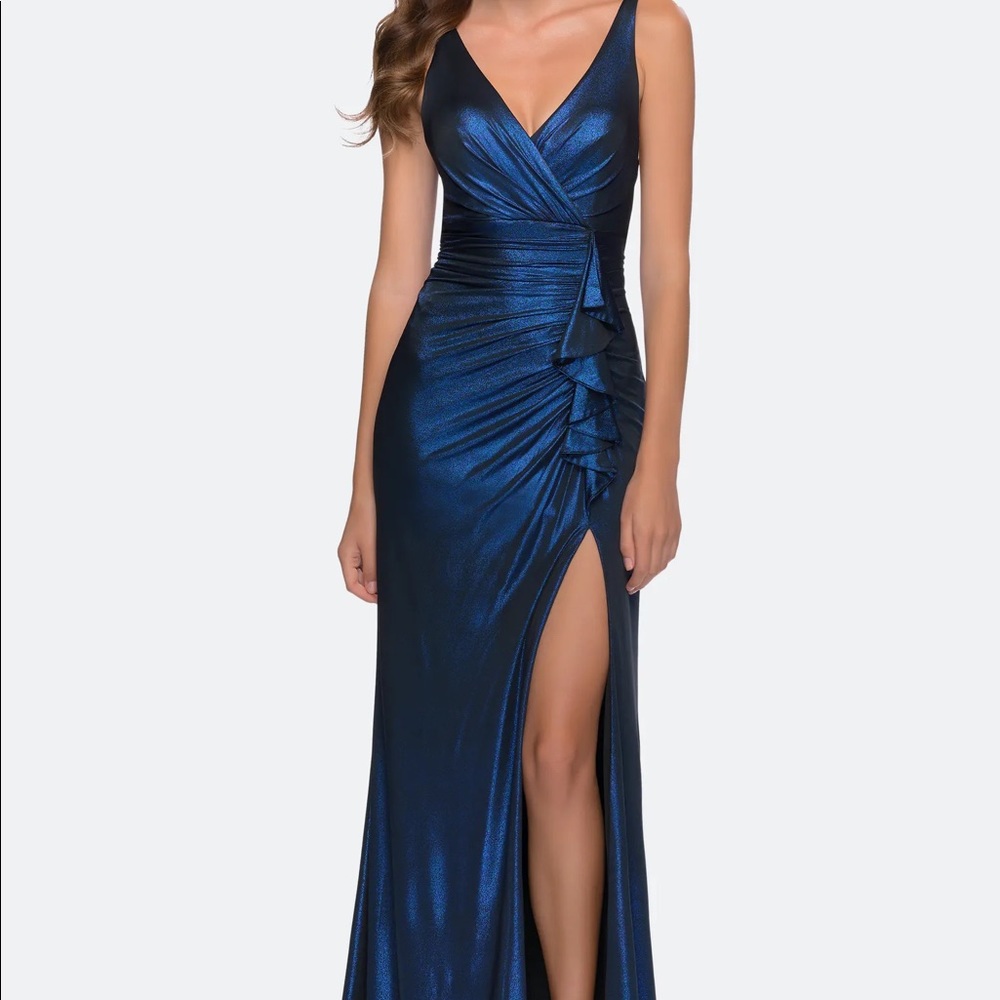 Blue metallic maxi dress